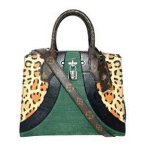 Louis Vuitton City Steamer Leopard Green Suede Handbag Shoulder Bag